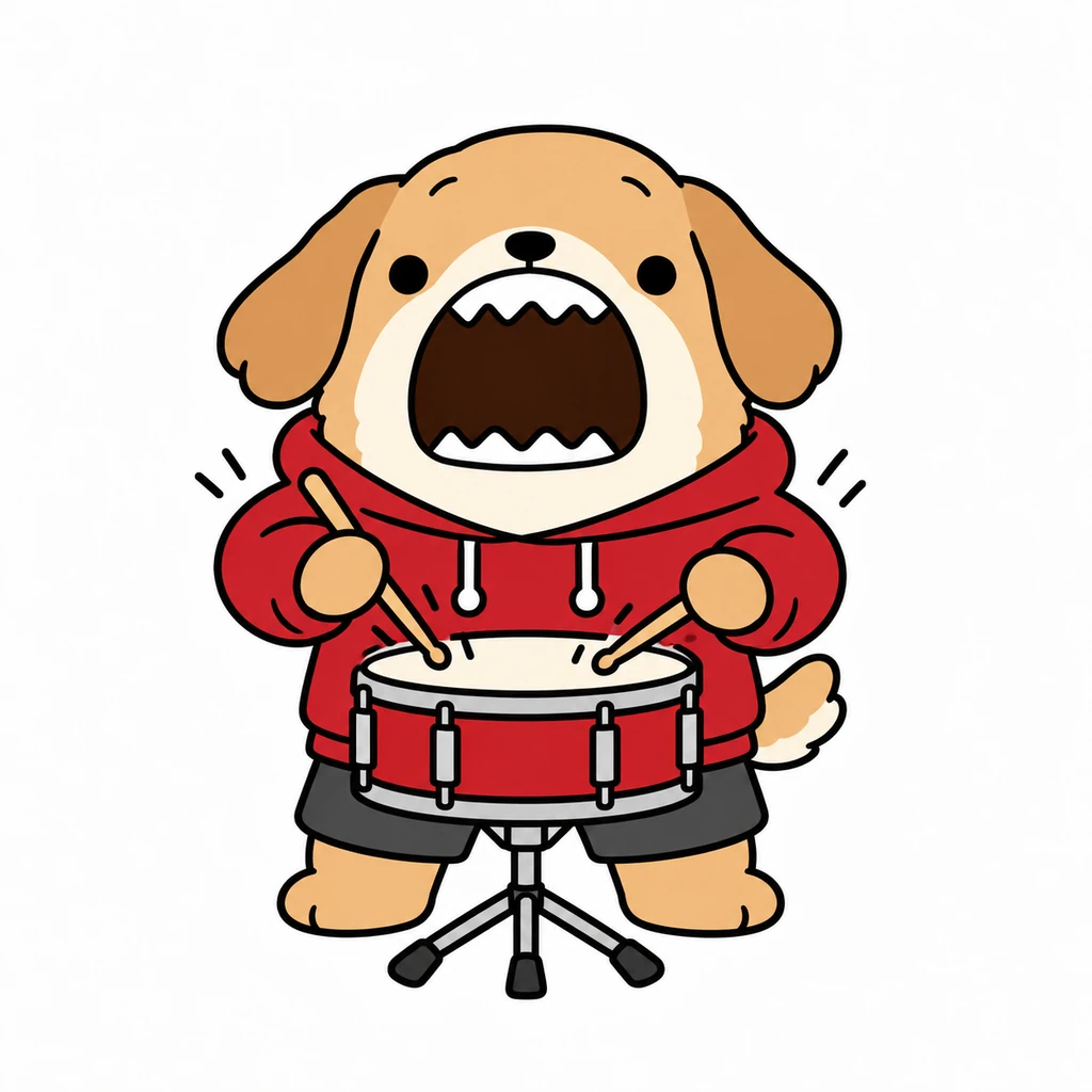 Yappie playing his little red snare drum