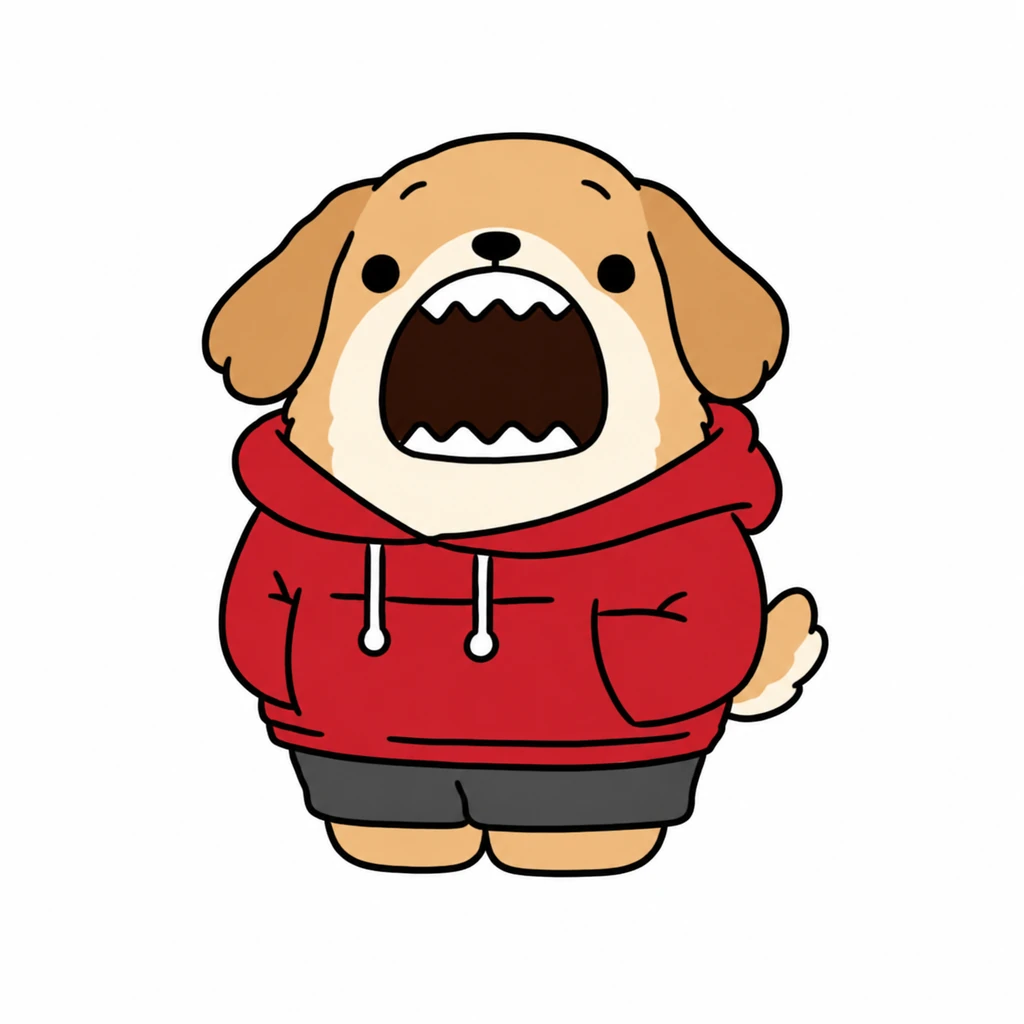 Yappie with his paws in his hoodie pockets